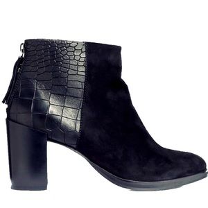 H&M Premium leather and Suede Ankle Boots, Black Booties, 6/6.5